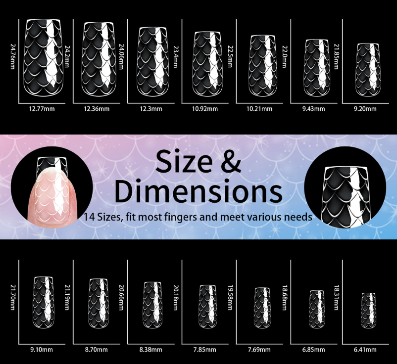 3D Mermaid Scale Press On Nails Long Almond Stiletto Soft Gel Full Cover 120/140PCS 07