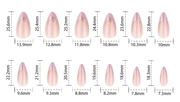 Nude Pink Press On Nails with Gold Bow Glitter French Tip Design Glossy Almond Shape Cute Elegant Full Cover False Nails Kit Reusable 132