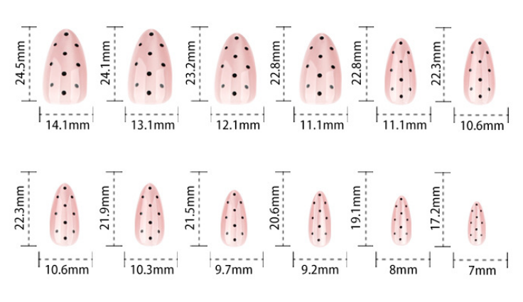 Nude Pink Press On Nails with Black Polka Dots Almond Shape Glossy Vintage Minimal Design Reusable Full Cover False Nails Kit Cute Classic Everyday Nails 97