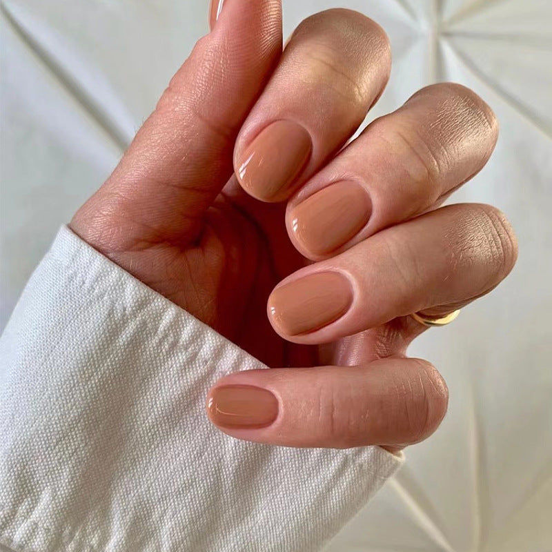 Press On Nails Glossy Short Natural Fake Nails Reusable Full Cover Nail Kit Easy Apply Durable Salon Look Nails 63