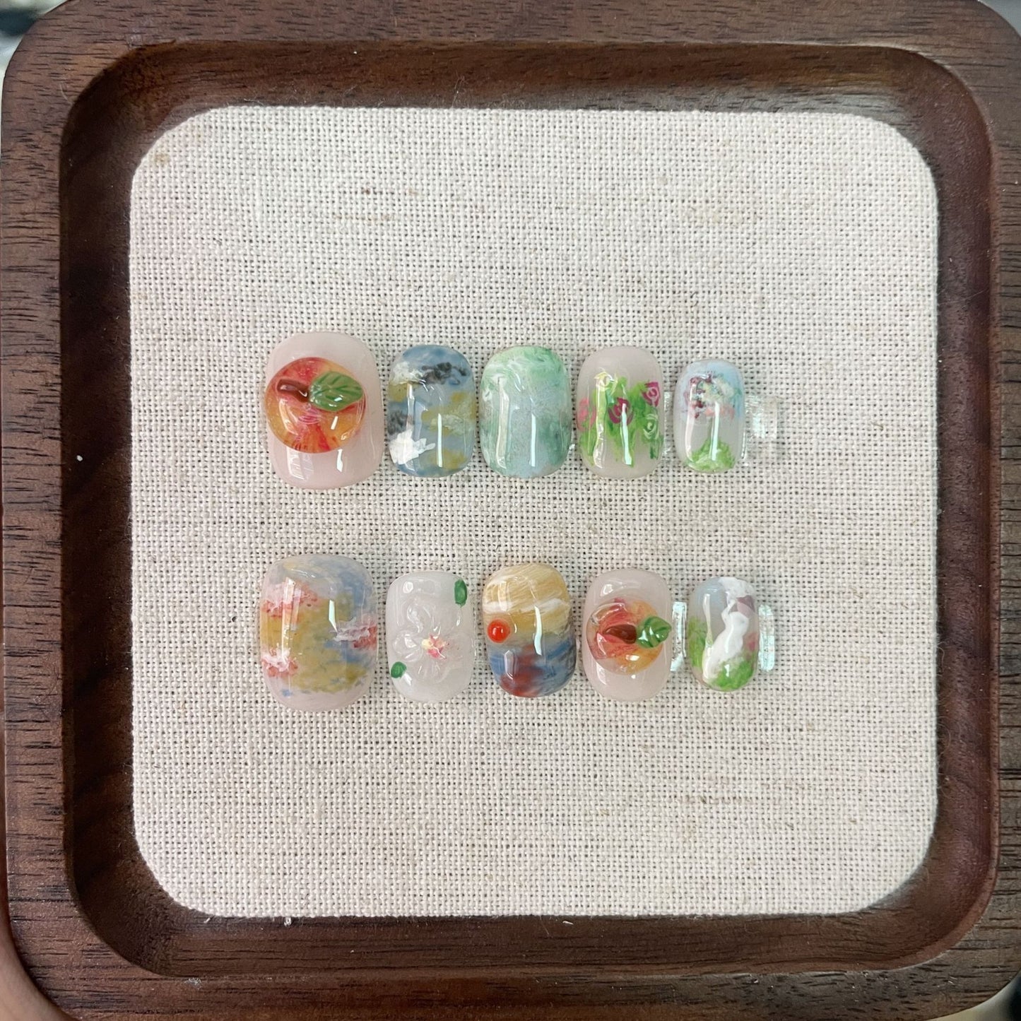 Jelly Press On Nails Short Round Sheer Nude Ombre – 3D Fruit Reusable Acrylic Nails 02