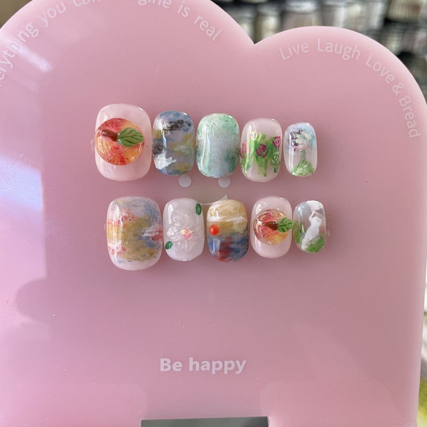 Jelly Press On Nails Short Round Sheer Nude Ombre – 3D Fruit Reusable Acrylic Nails 02