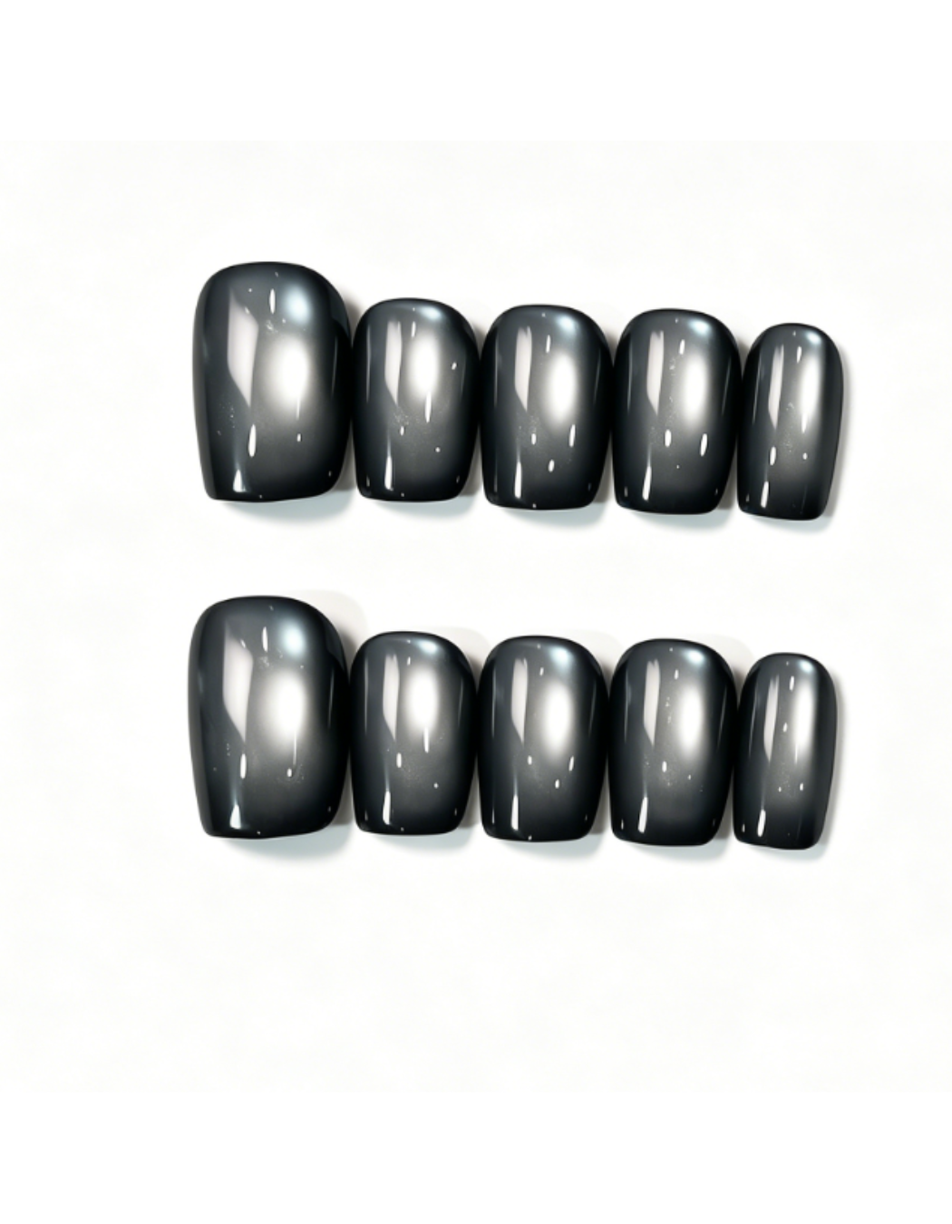 Black Ombre Press On Nails Squoval – Mirror Metallic False Nails Reusable Nail Set 179