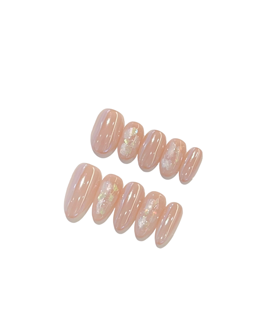 Nude Pink Press On Nails Almond – Pearl Iridescent Foil Wedding Press On Nails Reusable Full Cover Fake Nails 188