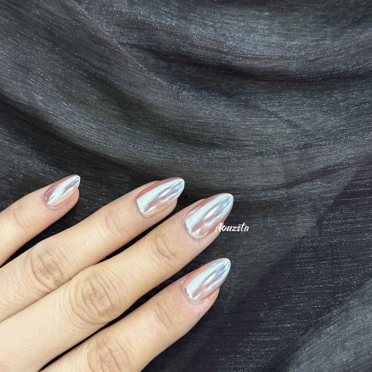 Rose Gold Mirror Metallic Press On Nails – Short Almond Glossy Reusable Acrylic Nails 15