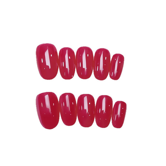 Red Press On Nails Oval – Glossy Solid Color False Nails Reusable Nail Set 177
