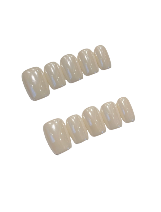 Milky White Glass Shine Press On Nails | Minimal Square Glossy Nude Nails | Clean Luxury Reusable Nail Set 272