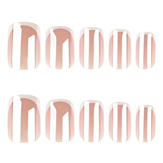 Nude French Tip Press On Nails Glossy Classic White Tips Natural Look Minimal Design Reusable Full Cover False Nails Kit Elegant Everyday Wear for Women 104