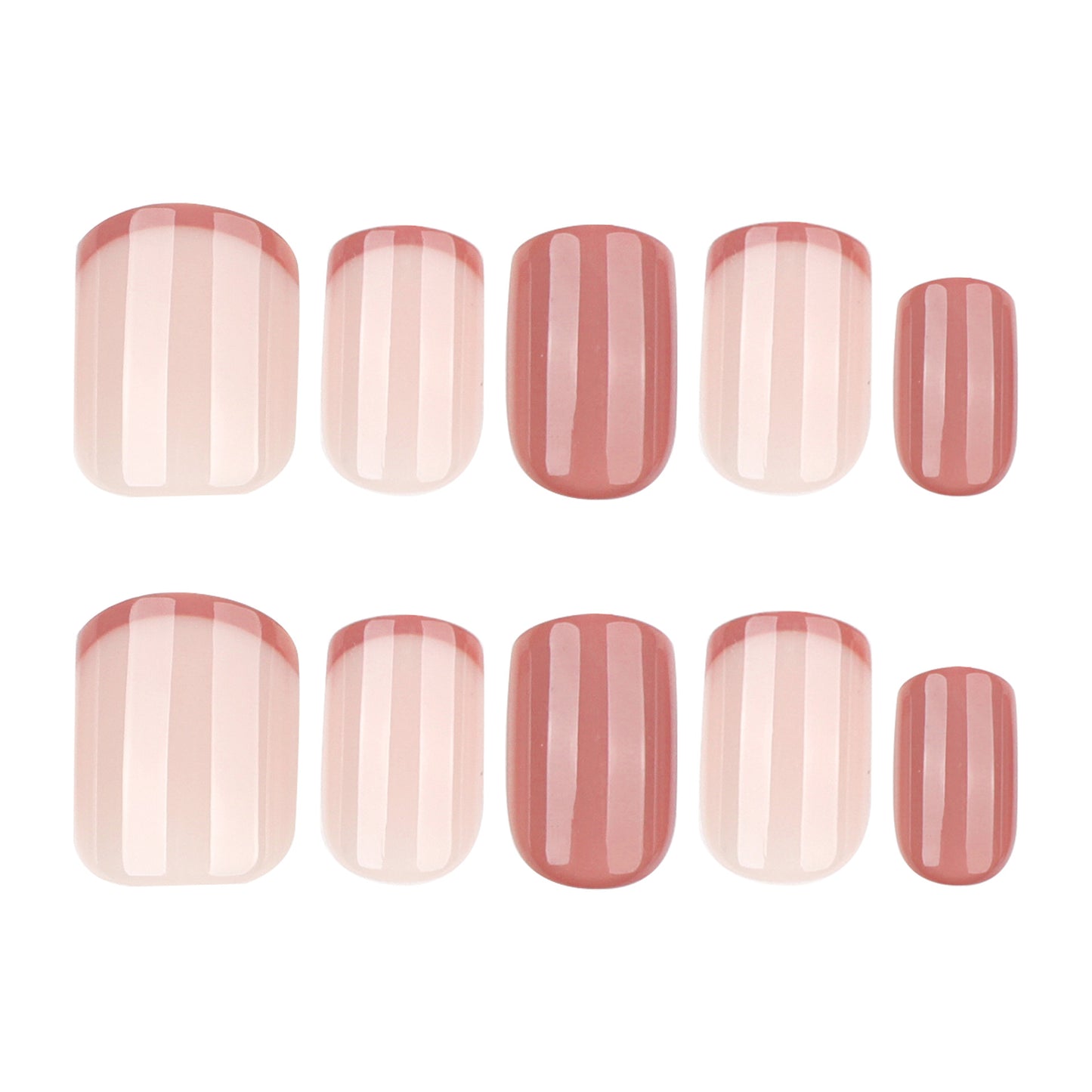 Nude Pink Press On Nails with Dusty Rose French Tips Glossy Short Squoval Shape Minimal Color Block Design Reusable Full Cover False Nails Kit Elegant Everyday Nails 109