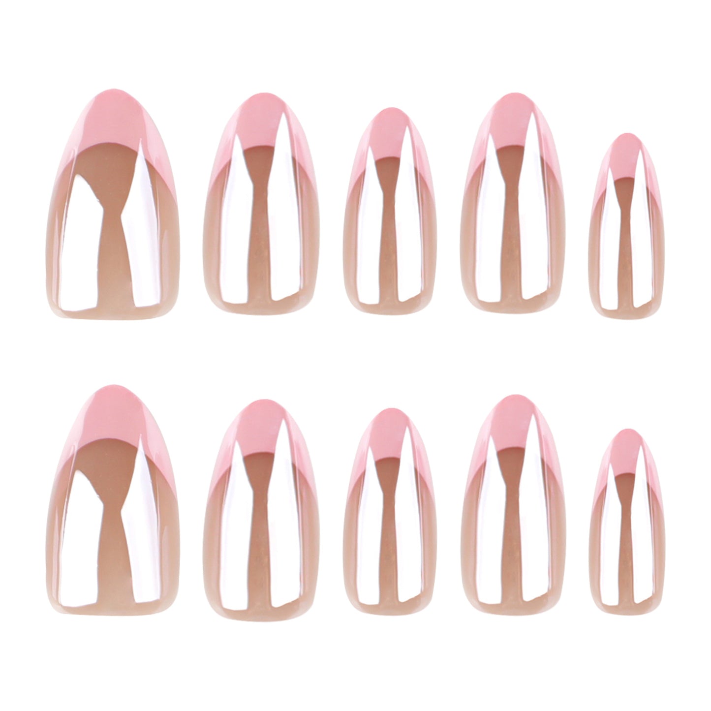 Nude Pink French Tip Press On Nails Glossy Natural Base with Soft Pink Smile Line Almond Shape Reusable Full Cover False Nails Kit Classic Elegant Everyday Nails 92