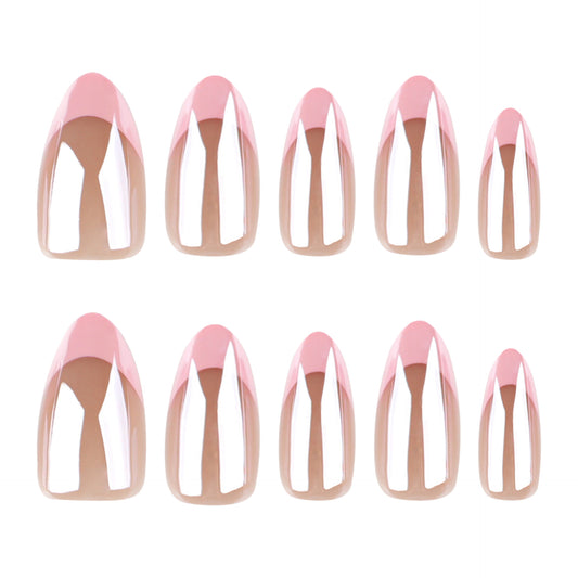 Nude Pink French Tip Press On Nails Glossy Natural Base with Soft Pink Smile Line Almond Shape Reusable Full Cover False Nails Kit Classic Elegant Everyday Nails 92