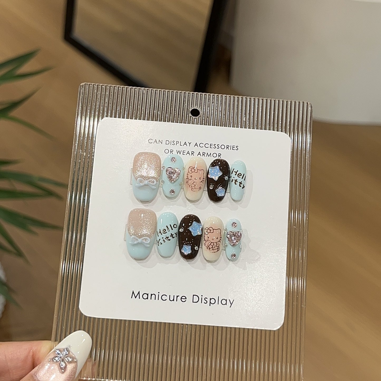 Rhinestone French Press-On Nails – Nude Pink & White Ombre Almond Bridal Nails with 3D Floral Accent | Elegant Reusable Wedding & Occasion Nail Set 239