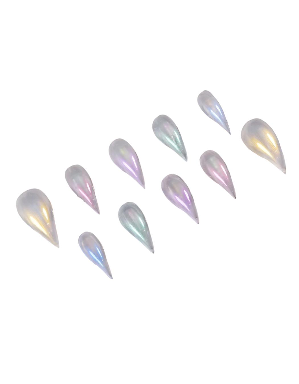 Aurora Glitter Press-On Nails – Long Stiletto Nails with Iridescent Jelly Shimmer Finish | Dreamy Reusable Nail Set 295