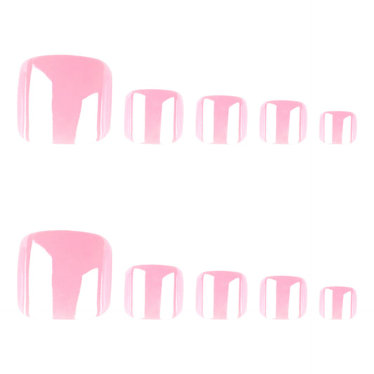 Hot Pink Press On Toenails Solid Color Glossy Short Squoval Full Cover Fake Toenails Kit Bright Summer Pedicure Nails Reusable 134