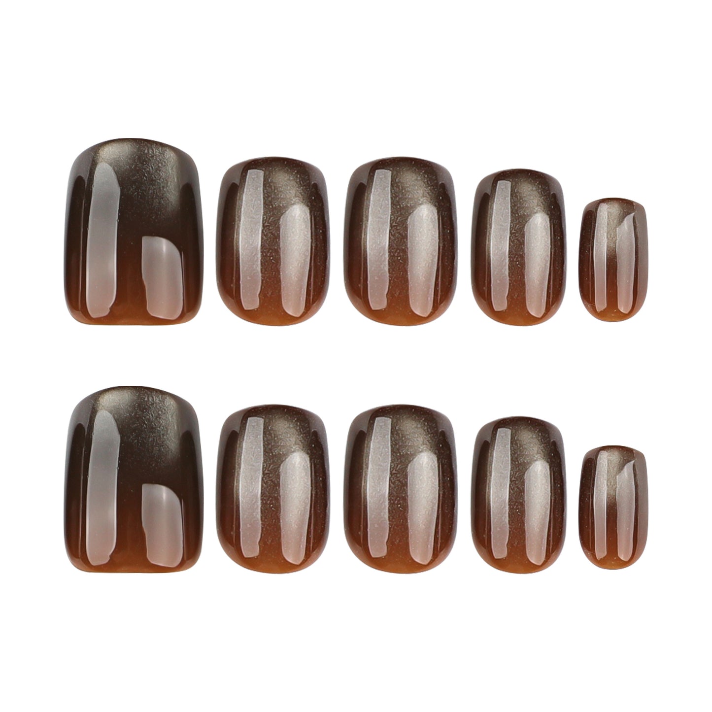 Brown Cat Eye Press On Nails Glossy Magnetic Effect Short Squoval Shape Minimal Elegant Solid Color Full Cover False Nails Kit Reusable 116