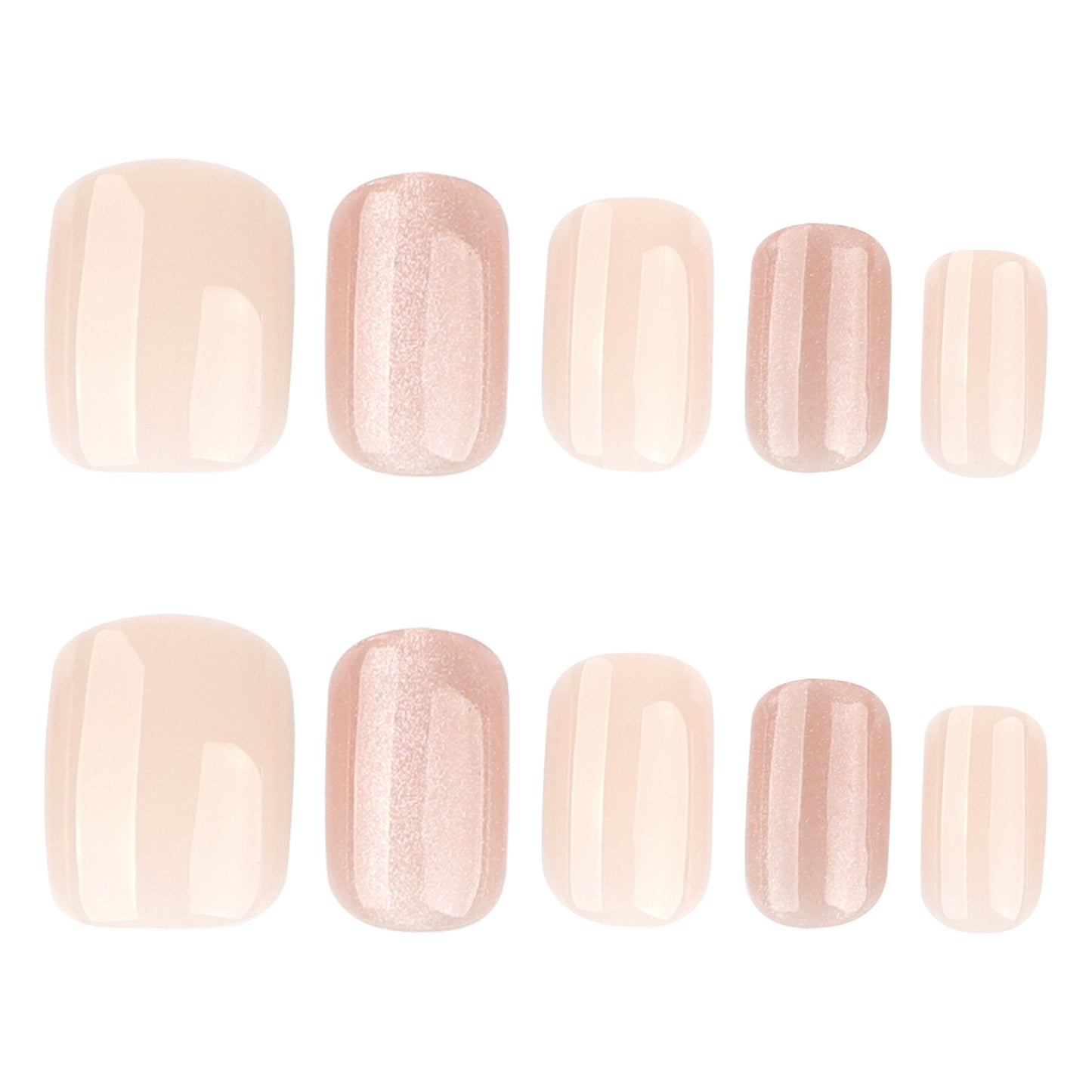 Nude Pink Press On Nails Jelly Natural Look with Cat Eye Shimmer Glossy Short Squoval Shape Minimal Elegant Full Cover False Nails Kit Reusable 121
