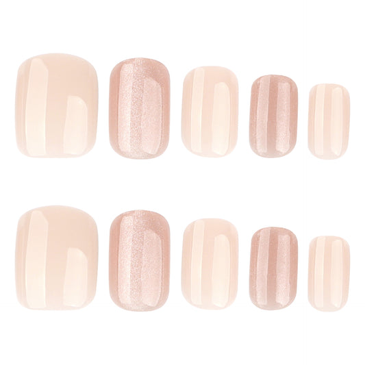 Nude Pink Press On Nails Jelly Natural Look with Cat Eye Shimmer Glossy Short Squoval Shape Minimal Elegant Full Cover False Nails Kit Reusable 121