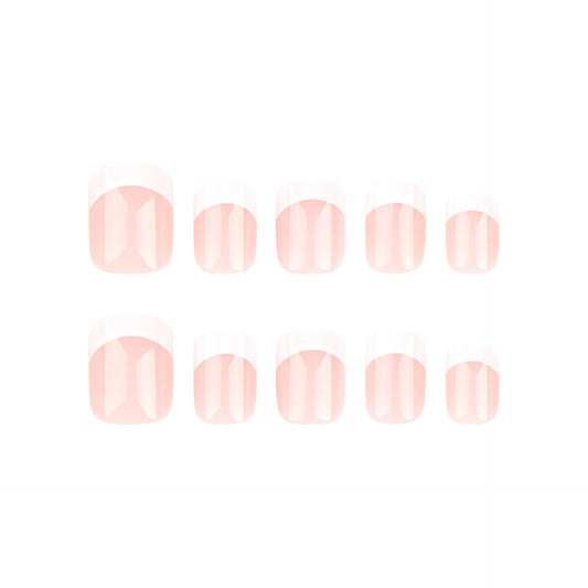 French Tip Press On Nails – Nude Pink White Short Squoval Minimalist Glossy Reusable Set, Classic Elegant Full Cover Nails 160