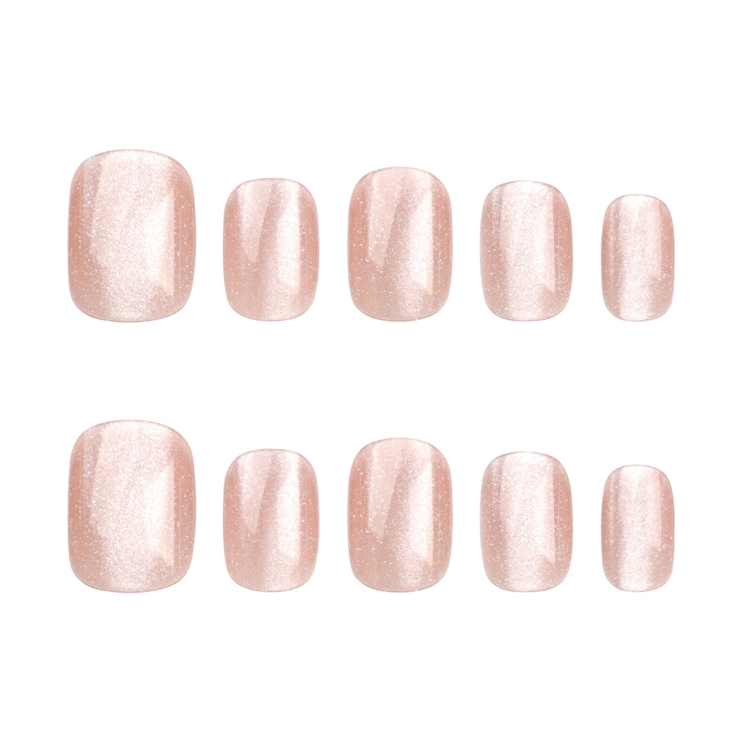 Nude Pink Cat Eye Press On Nails – Short Squoval Minimalist Pearl Shine, Elegant Glossy Sheer Reusable Set 159