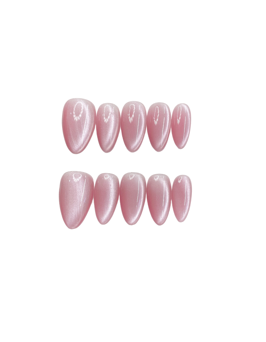 Peach Pink Aurora Cat Eye Press On Nails – Almond Shape, Reusable Full Cover for Minimalist Luxury & Everyday Wear 194