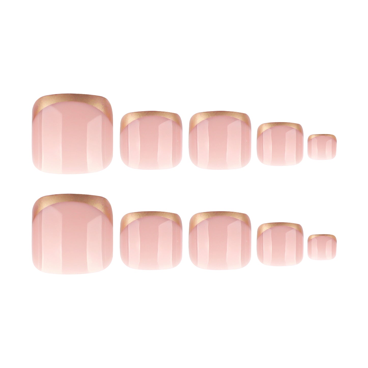 Nude Pink French Tip Press On Toenails with Gold Tips Glossy Short Squoval Shape Minimal Luxury Reusable Full Cover False Toe Nails Kit Elegant Pedicure Nails 102