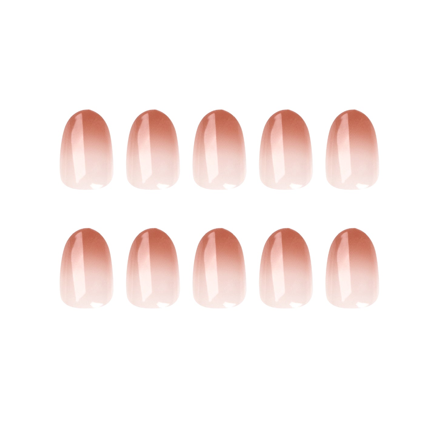 Nude Brown Gradient Press On Nails Glossy Natural Ombre Oval Shape Full Cover Fake Nails Reusable Minimal Elegant Everyday Nails Kit 123