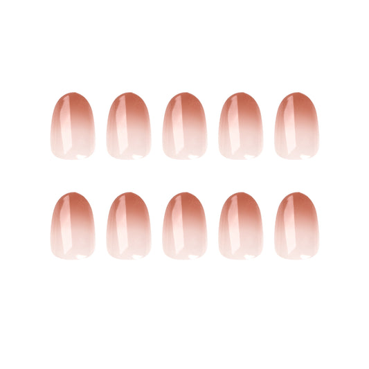 Nude Brown Gradient Press On Nails Glossy Natural Ombre Oval Shape Full Cover Fake Nails Reusable Minimal Elegant Everyday Nails Kit 123