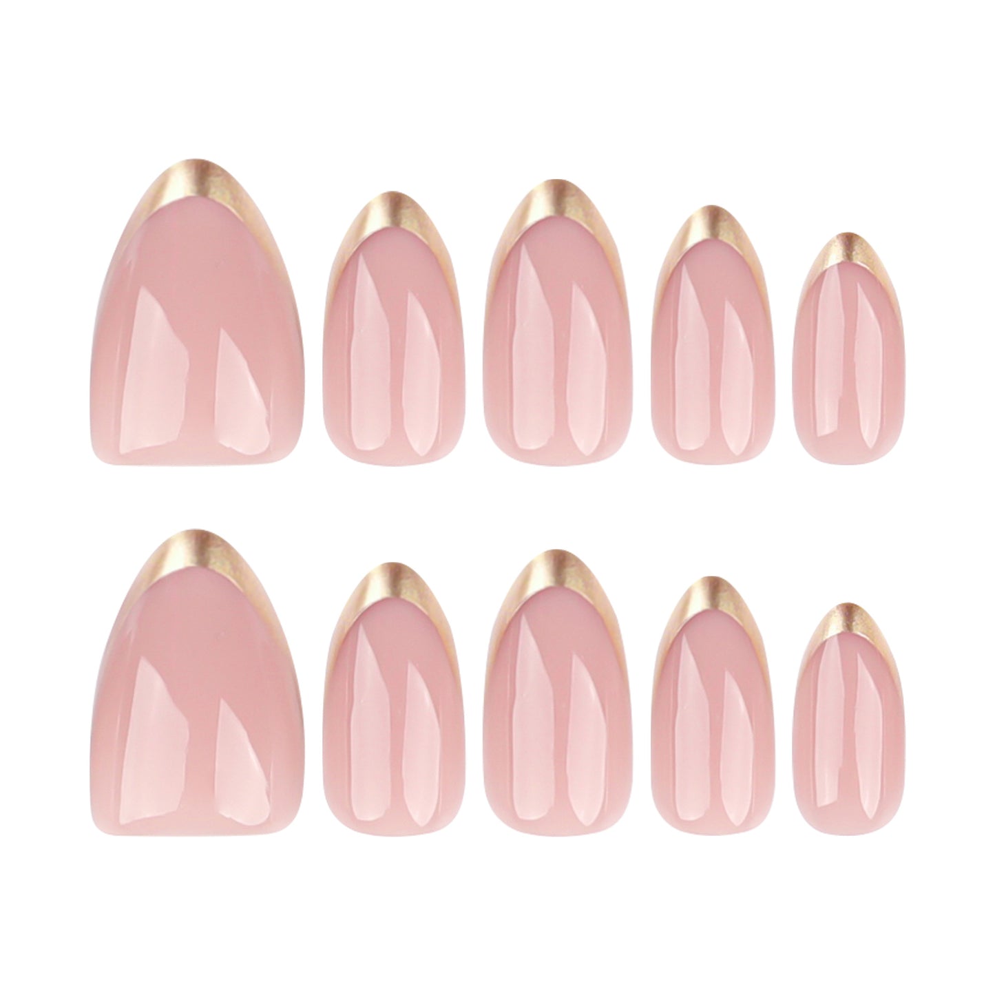 Nude Pink French Tip Press On Nails with Gold Foil Edge Almond Shape Glossy Minimal Luxury Reusable Full Cover False Nails Kit Elegant Clean Girl Aesthetic Nails 91