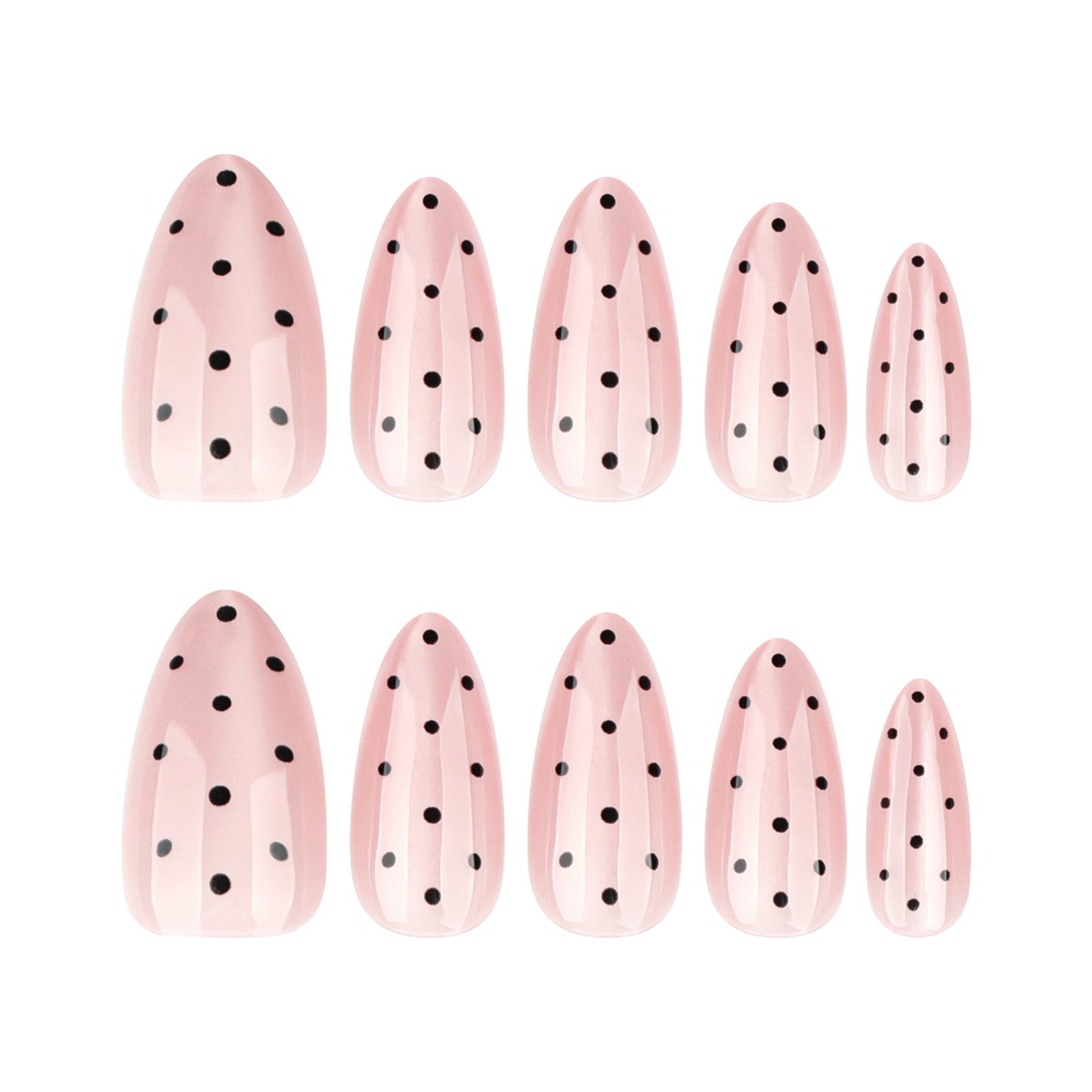 Nude Pink Press On Nails with Black Polka Dots Almond Shape Glossy Vintage Minimal Design Reusable Full Cover False Nails Kit Cute Classic Everyday Nails 97