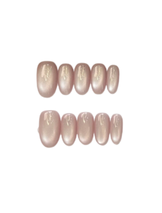 Nude Aurora Press-On Nails – Glossy Oval Pink Mirror Nails | Minimal Reusable Nail Set 274