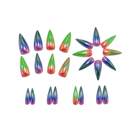 Rainbow Gradient Press On Nails Stiletto Long Colorful Acrylic Fake Nails Glossy Y2K Cyber Punk Reusable Glue On Set 55