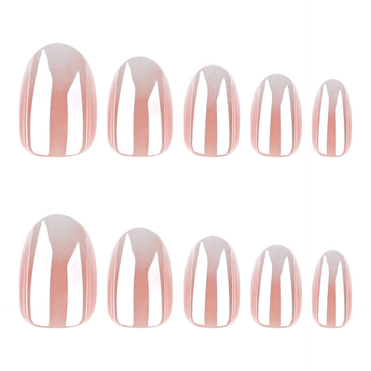 Nude Pink Gradient Press On Nails Glossy Natural Ombre Oval Shape Minimal Clean Girl Style Reusable Full Cover False Nails Kit Elegant Everyday Nails 107