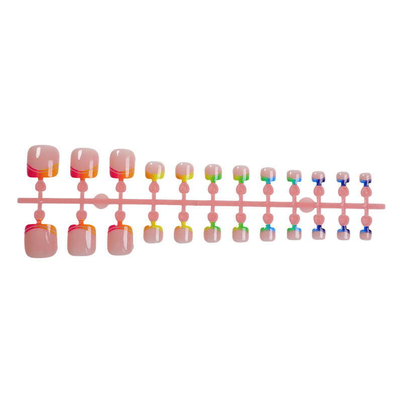 Press On Toenails French Tip Nude Pink Gradient Orange Blue Summer Toe Nails Short Square Glossy Fake Toenails Reusable Pedicure Set Beach Vacation Sandal Ready Nails 72