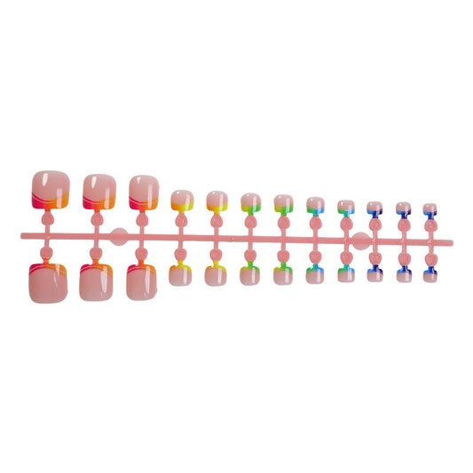 Press On Toenails French Tip Nude Pink Gradient Orange Blue Summer Toe Nails Short Square Glossy Fake Toenails Reusable Pedicure Set Beach Vacation Sandal Ready Nails 72