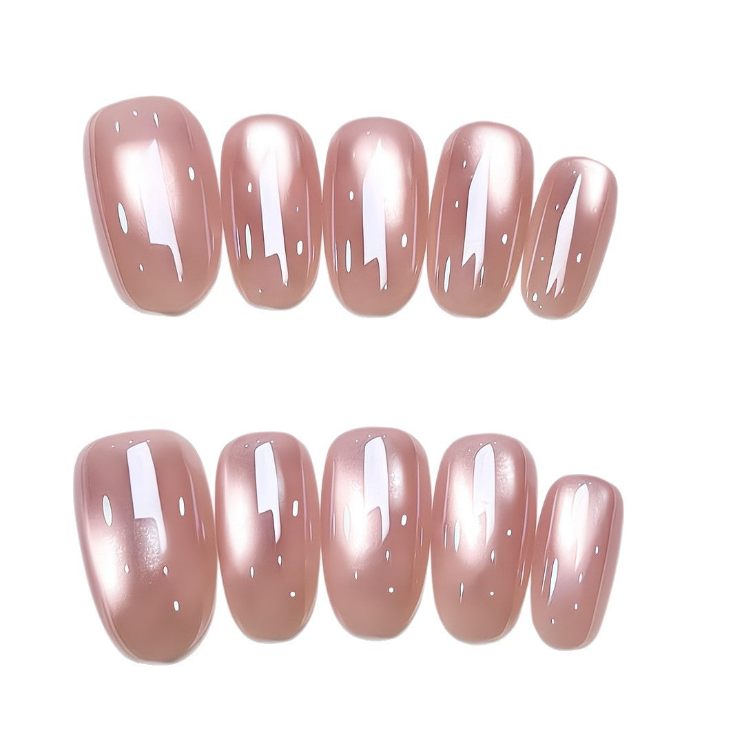Nude Pink Mirror Press On Nails Oval – Glossy Metallic False Nails Reusable Nail Set 176
