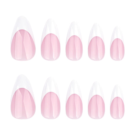 Nude Pink French Tip Press On Nails Almond Shape Glossy Classic White Tips Minimal Clean Girl Style Reusable Full Cover False Nails Kit Elegant Everyday Nails 103