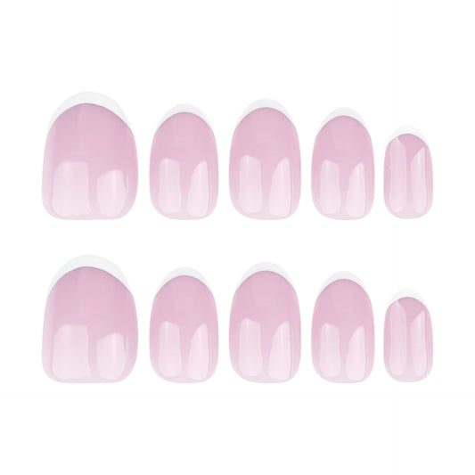Nude Pink French Tip Press On Nails Round Shape Glossy Classic White Tips Natural Minimal Design Reusable Full Cover False Nails Kit Elegant Everyday Wear 108