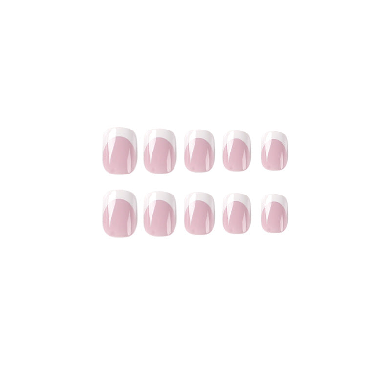 Sheer Nude Pink French Tip Press On Nails Short Squoval Shape Glossy Minimal Clean Girl Style Reusable Full Cover False Nails Kit Classic Elegant Everyday Nails 95