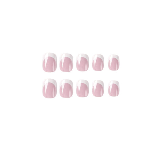 Sheer Nude Pink French Tip Press On Nails Short Squoval Shape Glossy Minimal Clean Girl Style Reusable Full Cover False Nails Kit Classic Elegant Everyday Nails 95