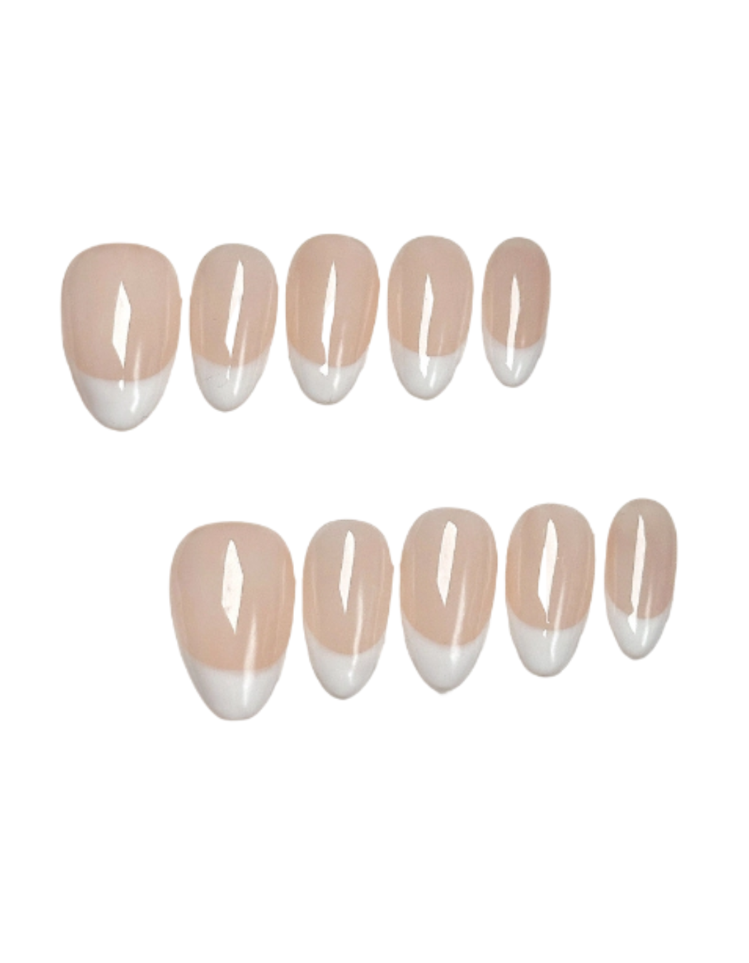 Nude French Press-On Nails – Sheer Jelly Oval Nails | Classic White French Tip Minimal Reusable Nail Set 281