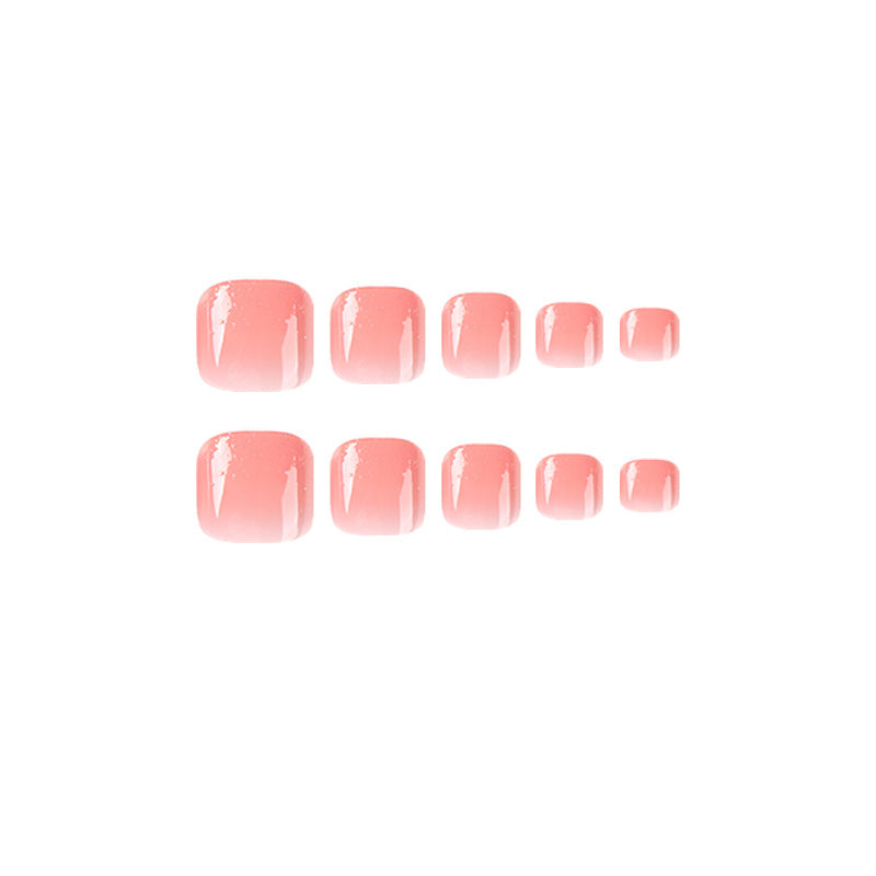 Peach Pink Ombre Press On Toenails Short Squoval Glossy Gradient Full Cover Fake Toenails Natural Look Reusable Pedicure Nails Kit for Sandals Vacation Beach 147