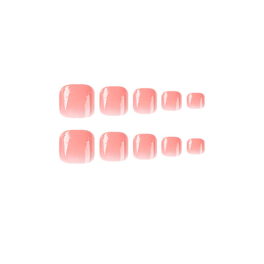 Peach Pink Ombre Press On Toenails Short Squoval Glossy Gradient Full Cover Fake Toenails Natural Look Reusable Pedicure Nails Kit for Sandals Vacation Beach 147