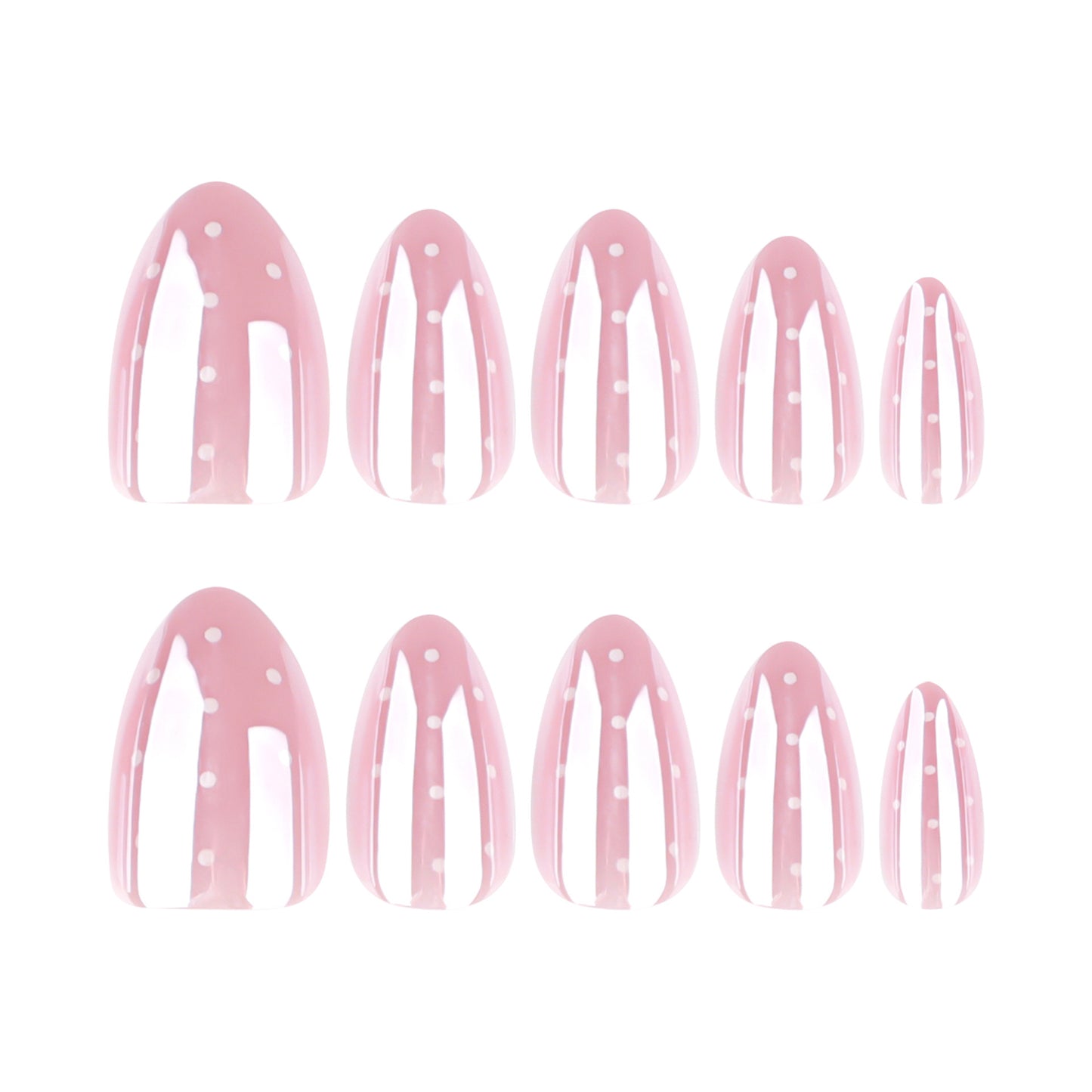 Nude Pink Polka Dot Press On Nails Almond Shape Glossy Fake Nails Short Elegant French Style Cute Minimalist Reusable Full Cover Acrylic Nails Kit 136