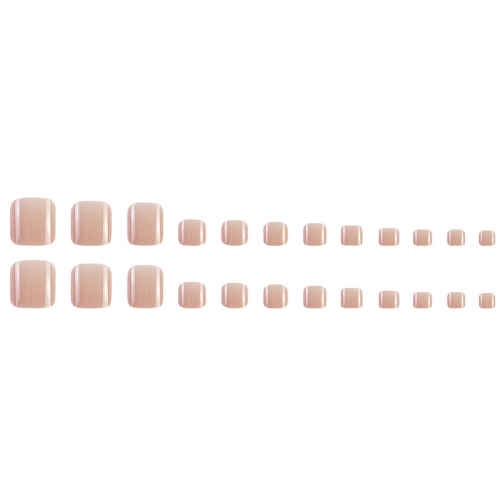 Nude Pink Toe Press-On Nails Short Square Glossy Natural Reusable Glue On Fake Toenails Set 41