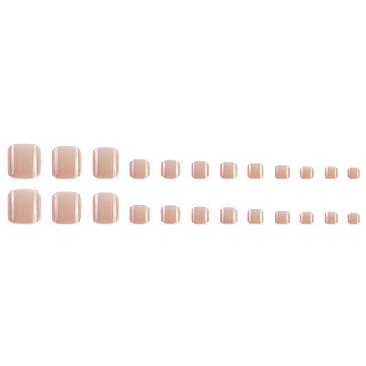 Nude Pink Toe Press-On Nails Short Square Glossy Natural Reusable Glue On Fake Toenails Set 41
