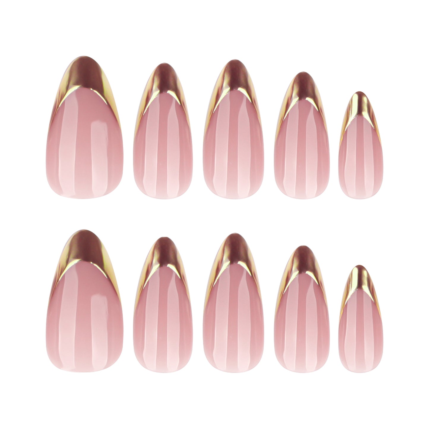 Nude Pink Press On Nails with Gold French Tip Slanted Design Glossy Almond Shape Elegant Minimal Luxury Full Cover False Nails Kit Reusable 120