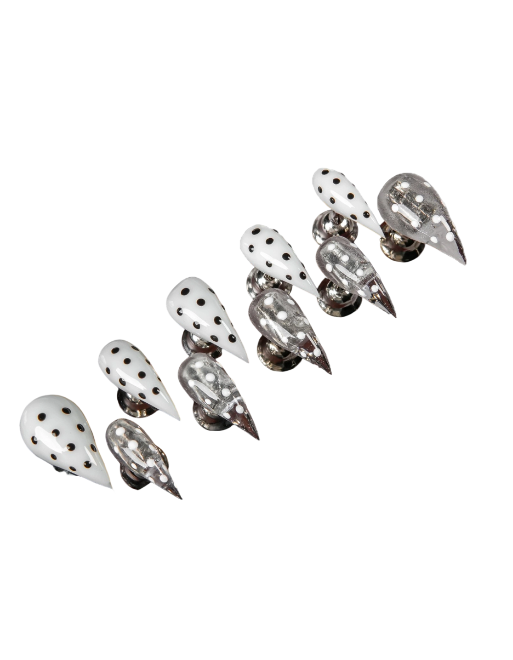 Black & White Stiletto Press-On Nails – Long Pointed Nails with Hand-Painted Polka Dot Design | Y2K Reusable Nail Set 293