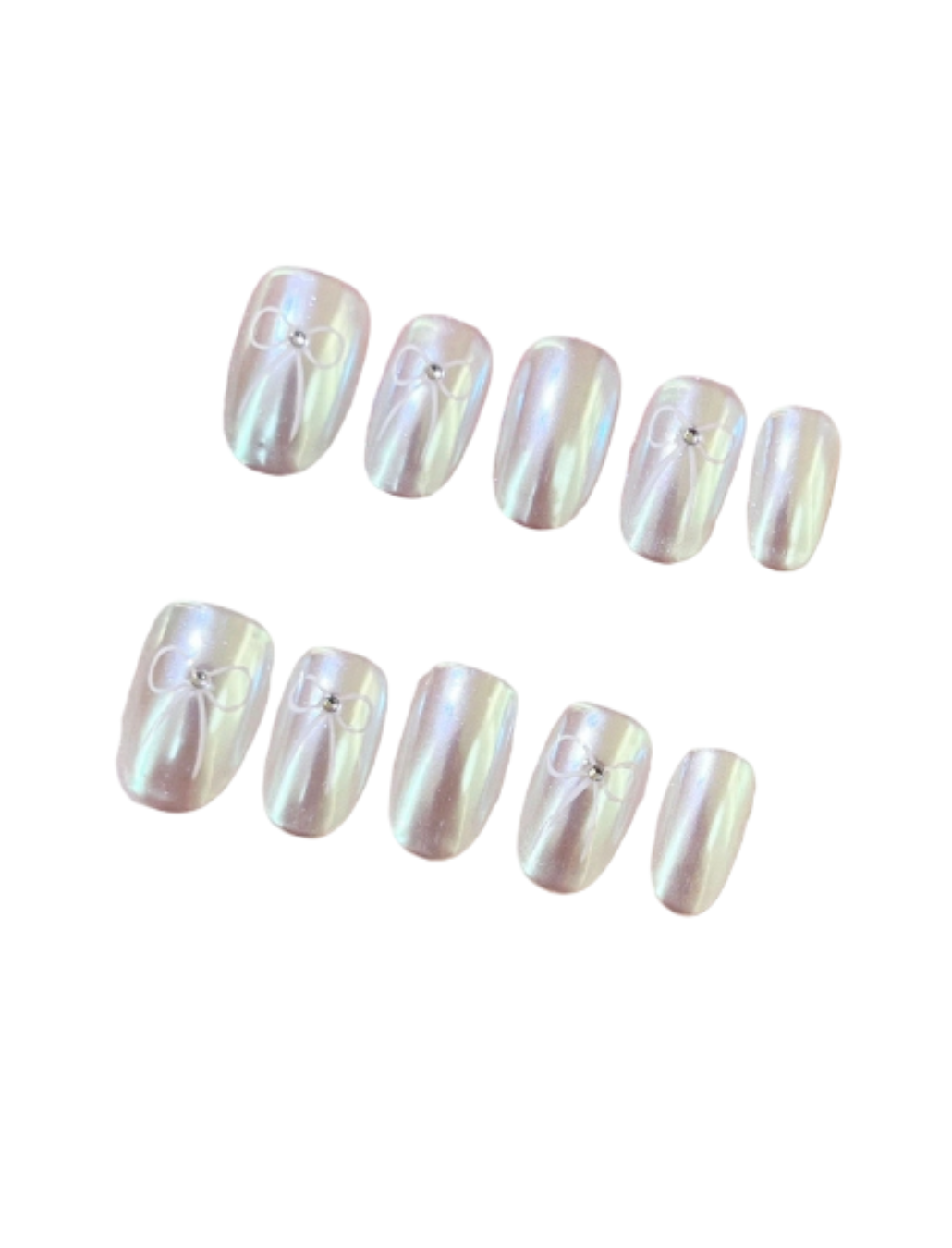 Peach Aurora Bow Press-On Nails – Glass Pearl Gradient Squoval Nails | Minimal Bow Detail Reusable Nail Set 270