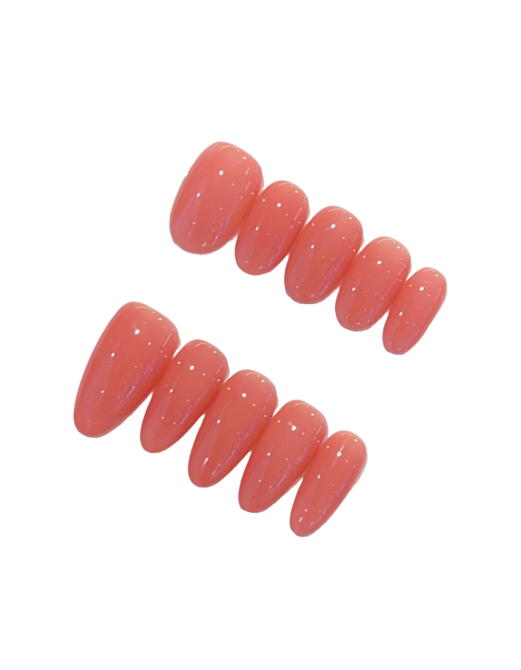 Peach Jelly Press-On Nails – Oval Jelly Nails with Fine Silver Glitter & Sheer Gloss Finish | Minimal Feminine Reusable Nail Set 290