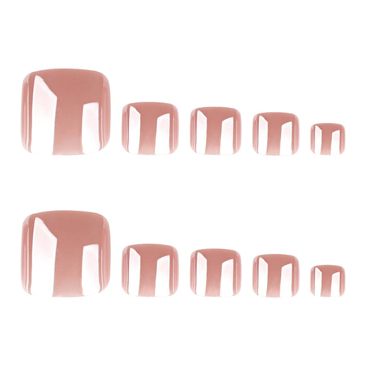Nude Pink Press On Toenails Glossy Solid Color Short Squoval Shape Natural Minimal Design Reusable Full Cover False Toe Nails Kit Elegant Everyday Pedicure 110
